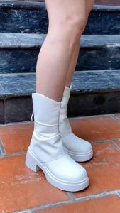 Bốt lửng da nữ 5 phân đến bắp chân mũi tròn hottrend