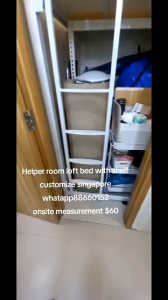 Loft bed with L shape shelf customize singapore for helper room/store room/utility/bomb shelter