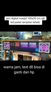 Jam Digital Masjid RGB 100x20cm P5 LED Padat Kaligrafi & Warna Bisa Diganti