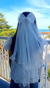 Veil เวลเจ้าสาว ประดับโบว์ น่ารัก (มีหวีสับ) / ผ้าคลุมหน้าเจ้าสาว Bride to be (พร้อมส่ง)