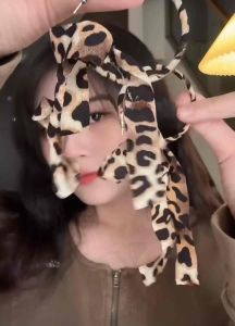 Crush me TS09 Bông tai ruy băng nơ in họa tiết da báo khuyên tai da beo hình tròn lớn phong cách cổ điển y2k dành cho nữ hoa tai cao cấp