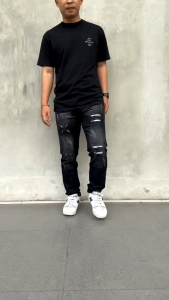 Celana Jeans Pria Slimfit Sobek Elegan Full Length Indigo - COD Tersedia