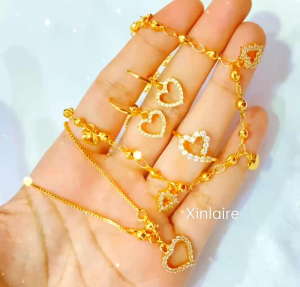 Set Perhiasan wanita Anting Kalung Gelang cincin Permata aksesoris Perempuan Gelang Rantai Kalung Rantai Anting Love Permata 1 set perhiasan