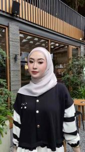 Tata Dress Motif Strip Kombinasi By Lanre Gamis Berkancing Emas Bigsize Jumbo Untuk Ibu Menyusui