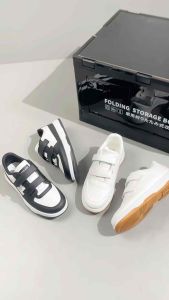 STOKADO Men's Black & White Leather Velcro Sneakers: A Classic Choice for Everyday Wear
