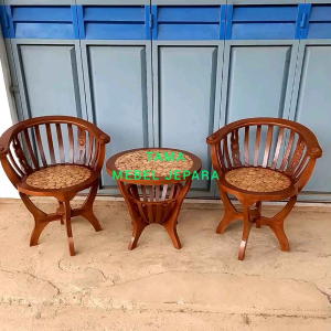 kursi teras kayu jati model mangkok (lengkap 2 kursi 1 meja)