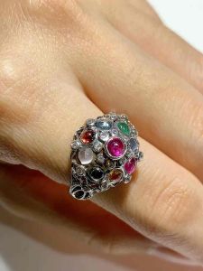 ธนาภรณ์✨แหวนเงินแท้พลอยนพเก้าทรงฉัตร พลอยธรรมชาติ100%(GSH1226)