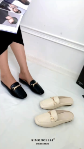 Simoncelli Sandal Flat Wanita Mutiara Sandal Hitam Black Cewek Acara Pesta Kondangan Elegant Sendal Mules Kerja Kantor Import B057