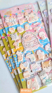 Sticker 3D Pastel Cute Cafe Stiker Timbul Anak Dekorasi Kreatifitas Tempel Beruang Unicorn Kue Dessert Anjing Kucing Landak