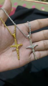 Kalung Tambang Liontin Salib Bahan Titanium Stel Pria Wanita Terbaru