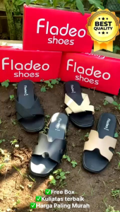 YUNAYA Sandal Slop Wanita Fladeo Sendal Motif Silang Attule Real Pict