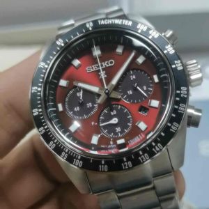 Seiko Speedtimer Solar Chronograph U.S. Special Edition Mens Watch Japan Red Metal Strap 41.4mm (SSC927P1)