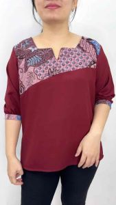 LVL - Blouse Kombinasi Batik Carlene Atasan Vneck Wanita Jumbo Blus Kasual Baju Kerja Model Baru