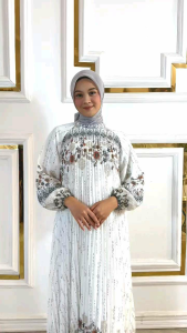 Gamis Plisket Motif Bunga Bahan Cerutty Premium Full Furing Cantik Mewah Dan Menawan Buatan Raisa