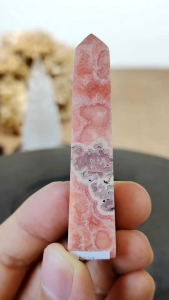 Natural Argentina High Grade Rhodochrosite Crystal Point ARP02 - Pink with white patterns - Pointed shape - Smooth surface - Decorative use