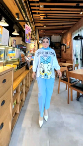 One set Kaos Wanita Dewasa Terbaru Lanicha Aoutif Bahan Kaos Kombinasi Katun