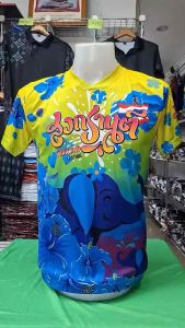 เสื้อยืดสงกรานต์ ลายช้างชบา สีเหลือง โดดเด่น คมชัด เสื้อกีฬาผ้าไมโครมันเกรดAพรีเมี่ยม ผลิตโรงงานไทย