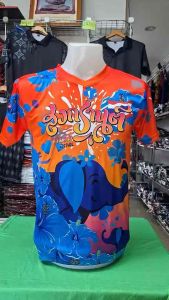 เสื้อยืดสงกรานต์ ลายช้างชบา สีส้ม โดดเด่น คมชัด เสื้อกีฬาผ้าไมโครมันเกรดAพรีเมี่ยม ผลิตโรงงานไทย