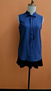 NEW atasan kemeja wanita biru H&M cewek M kutung cute santai tali leher