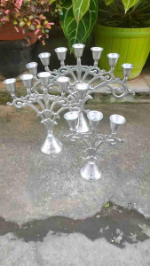Tempat Lilin Aluminium Motif Kipas Cabang Silver 1 pcs Candle Holder