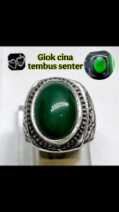 Giok hijau cina tembus senter / cincin batu Akik pria wanita