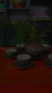 Bộ Ấm Trà Tử Sa Vuốt Ngọc Thạch - Nghệ Nhân Ưu Tú Vương Mạnh Tuấn - Ấm Chén Bát Tràng