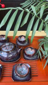 Bộ Ấm Chén Lục Năng Cẩm Lai Tím- Bộ Ấm Trà Men Hoả Biến Bát Tràng Cao Cấp