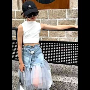 Setelan Anak Perempuan Rok Jeans Tutu Outfit Korean Style