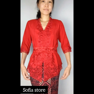 Atasan Kebaya Encim Bordir Remaja Dewasa Warna Merah Tiara