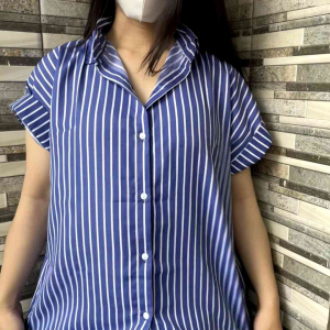 Kemeja Salur Wanita Oversize Fashion Kasual Wanita Kemeja Casual Kekinian Olivia zh