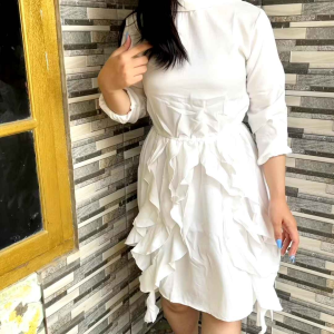 Dress Putih Polos Gaun Pesta Dress Code White Ruffle Dress Turtle Korean Style zh