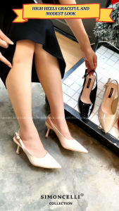 Simoncelli Sepatu Wanita Heels Tali Belakang 7 Cm Glossy Cewek buat Kerja Kondangan Kuliah Elegant Import A10358-1