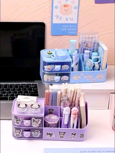 pen holder with drawer universal storage box compartment cosmetic rak desktop stationary multifunctional kuromi melody