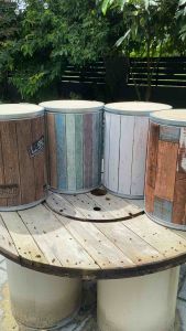 เก้าอี้ ถังกระดาษDIY สไตล์วินเทจติดวอลเปเปอร์ กว้าง38-41cm. สูง44-55cm.(ฝาไม้)