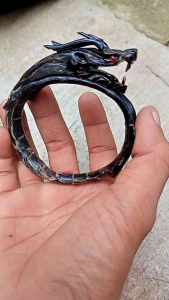 Gelang akar bahar hitam bercabang ukir naga size tanggung