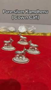 Pure Silver Kamdhenu Cow and Calf Idol for Pooja Worship Home Temple Decor and Gift – 1.5 Inch 10g