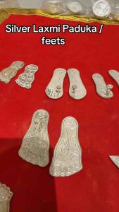 Pure Silver Maa Laxmi Charan Paduka Feet for Pooja Diwali Home Temple Worship Gift Hindu Religious Spiritual Item 3cm 4cm 5cm