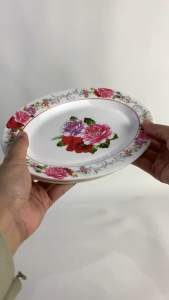 ( 6pcs )Piring Saji Oval Melamin Motif Bunga MEISHING 22cm Tebal Kuat Estetik Piring Saji Makanan Kue