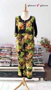 Bộ trung niên quần dài tay lỡ cổ tròn đính nút lụa mango mềm mịn freesize dưới 60kg