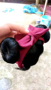 BANDANA BAYI WIG PONI Pita Maroon Poni Hitam
