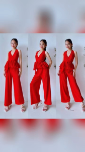 Kids Halter Terno Set / Girls Peplum Top + Wide Leg Pants / Crinkle Fabric OOTD