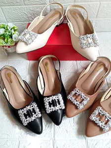 N3 Shoes 01 Bustong Wanita Tali Karet Heels 3cm Kekinian Sepatu Wisuda