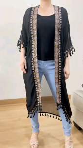 ECLAIRE 003 Longouter Kardigan Cardigan Chiffon Tassel Bordir Embroidery Boho Kasual Import ogizl