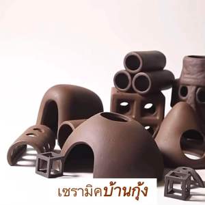 (ซื้อ4แถม1) บ้านกุ้ง ถ้ำกุ้ง ถ้ำปลา บล็อกกุ้ง ที่อยู่กุ้ง บ้านปลา เซรามิค สีน้ำตาล ตกแต่ง ตู้ปลา สวยงาม  | บ้านไม้น้ำ🌿