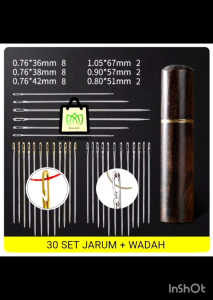 SATU SET 30/12 PCS JARUM JAHIT TANGAN RUMAH TANGGA LUBANG SAMPING (LS) DAN WADAH KAYU