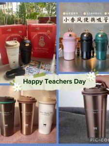 Teacher’ Day Gift-400ml stainless steel vacuum flask with straw & strap/500ml Thermos Mug Coffee Mug with Thermocup Seal