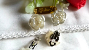 Hijabnur1 - Sepasang Anting Klip Bunga Mawar - Anting Jepit Hijab Handmade