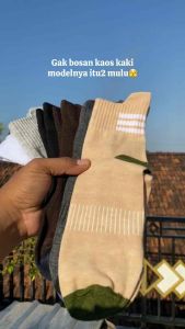 12 Pasang kaos kaki sport olahraga New Motif Kuping Garis 3/4 pria wanita dewasa