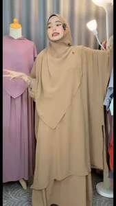 Ufaira One Set Fatimah Setelan Terbaru Ukuran Jumbo Polos Wanita Muslim Panjang Baju Tunik Set Hijab Jumbo Crinkle Busui