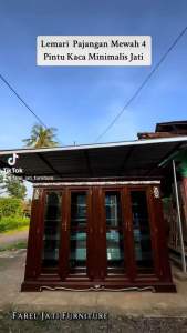 Lemari Pajangan Kaca Pintu 4 Full Kayu Jati Tua Minimalis Modern (pre order)